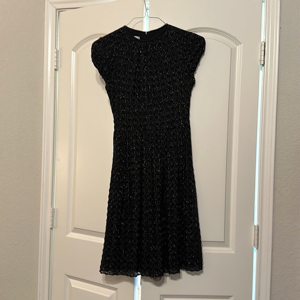 Vintage Maggy London dress. Cap sleeve. Black with shimmer threads.